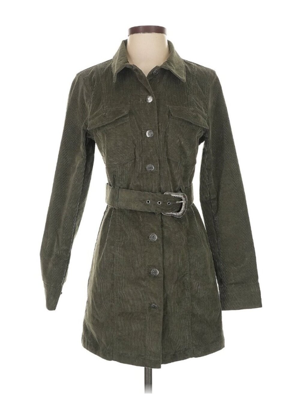 House Of Harlow 1960 Army Green Corduroy Belted Trench Dress S | Poetcore Grunge - Picture 2 of 10